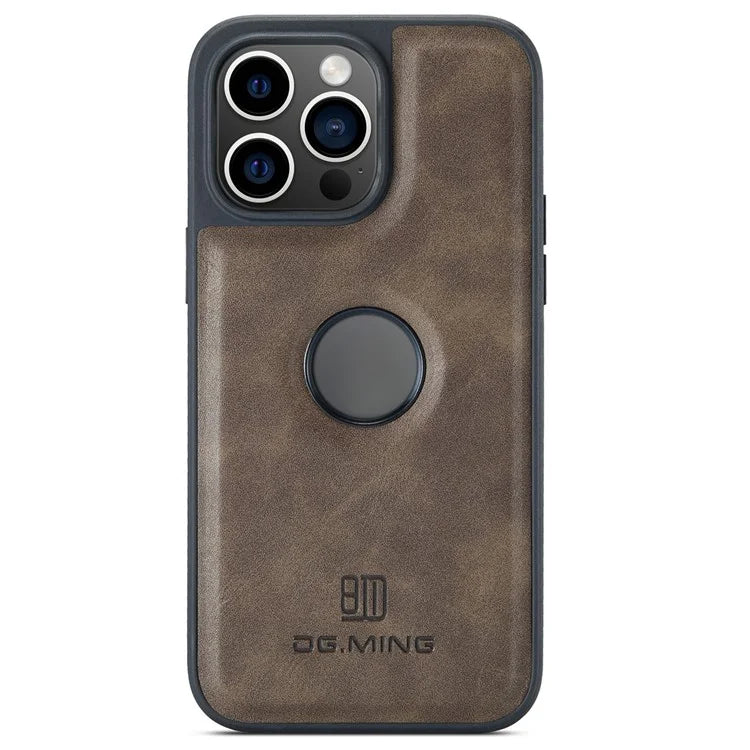 DG.MING For iPhone 16 Pro Case Anti-Drop Leather Coated PC+TPU Phone Back Cover