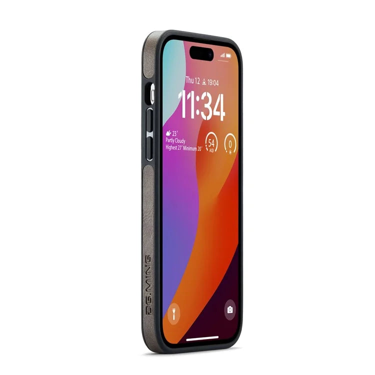 DG.MING For iPhone 16 Pro Case Anti-Drop Leather Coated PC+TPU Phone Back Cover