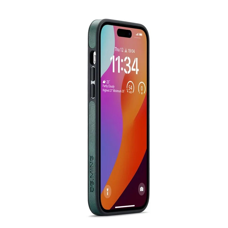 DG.MING For iPhone 16 Pro Case Anti-Drop Leather Coated PC+TPU Phone Back Cover