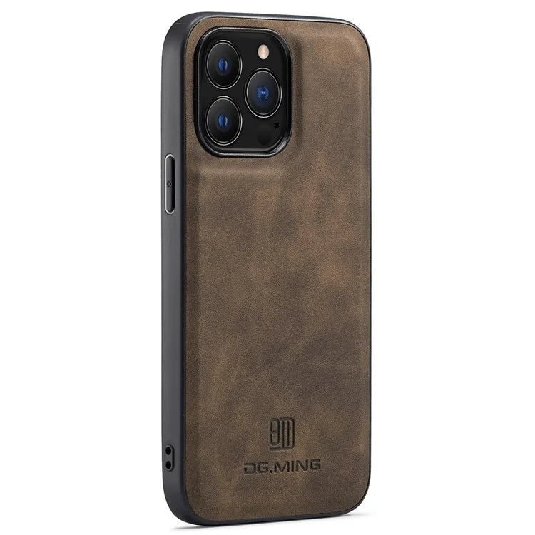 DG.MING For iPhone 16 Pro Case PU Leather Covered PC+TPU Hybrid Phone Shell