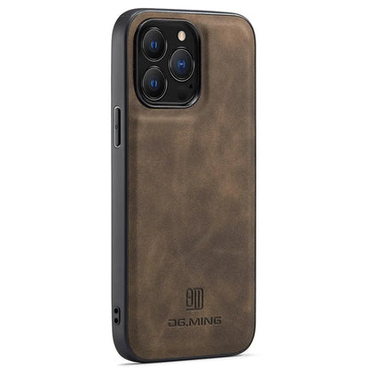 DG.MING For iPhone 16 Pro Case PU Leather Covered PC+TPU Hybrid Phone Shell