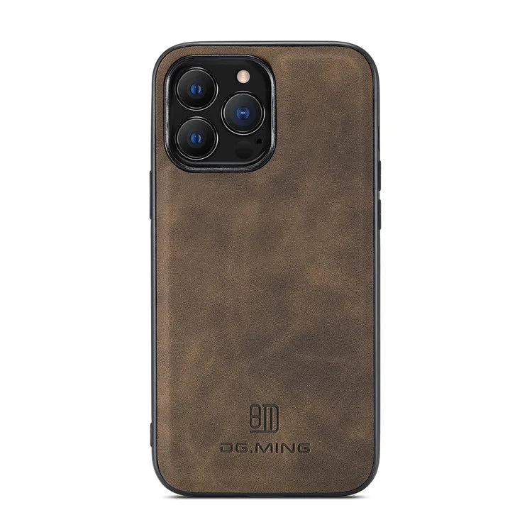 DG.MING For iPhone 16 Pro Case PU Leather Covered PC+TPU Hybrid Phone Shell