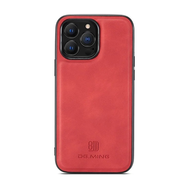 DG.MING For iPhone 16 Pro Case PU Leather Covered PC+TPU Hybrid Phone Shell