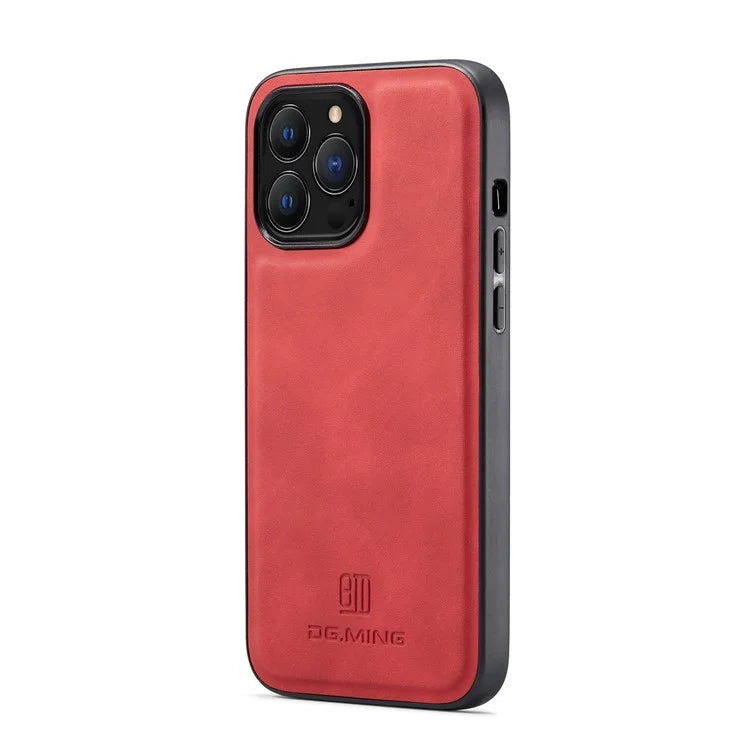 DG.MING For iPhone 16 Pro Case PU Leather Covered PC+TPU Hybrid Phone Shell