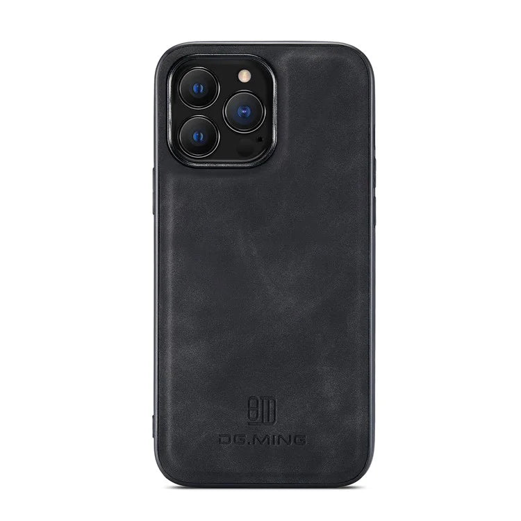 DG.MING For iPhone 16 Pro Case PU Leather Covered PC+TPU Hybrid Phone Shell