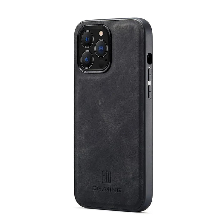 DG.MING For iPhone 16 Pro Case PU Leather Covered PC+TPU Hybrid Phone Shell