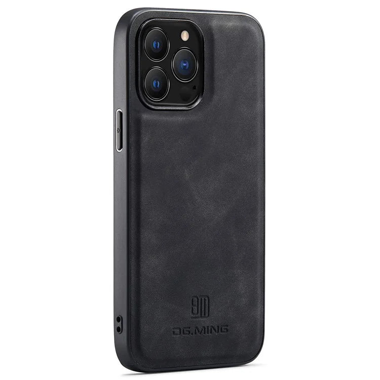 DG.MING For iPhone 16 Pro Case PU Leather Covered PC+TPU Hybrid Phone Shell