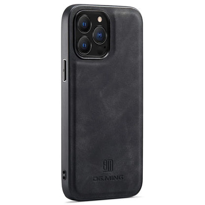 DG.MING For iPhone 16 Pro Case PU Leather Covered PC+TPU Hybrid Phone Shell