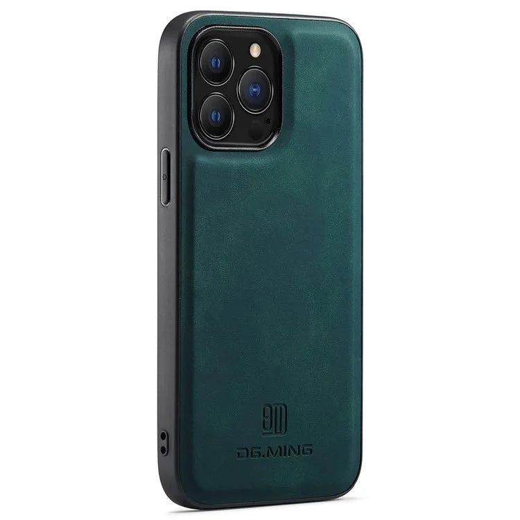 DG.MING For iPhone 16 Pro Case PU Leather Covered PC+TPU Hybrid Phone Shell