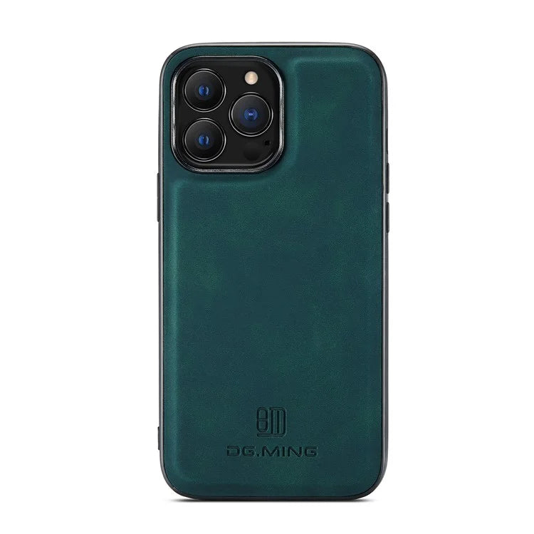 DG.MING For iPhone 16 Pro Case PU Leather Covered PC+TPU Hybrid Phone Shell