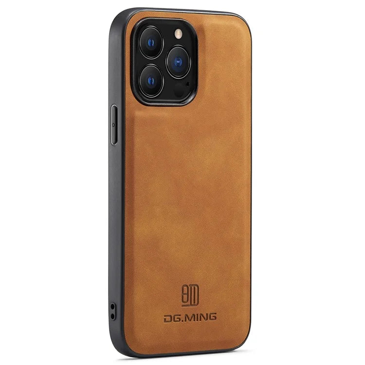 DG.MING For iPhone 16 Pro Case PU Leather Covered PC+TPU Hybrid Phone Shell