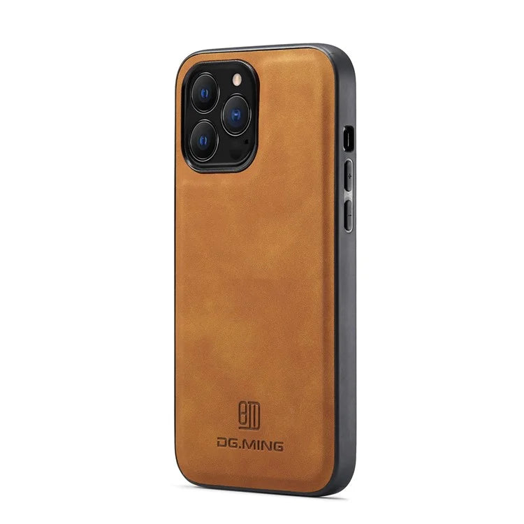 DG.MING For iPhone 16 Pro Case PU Leather Covered PC+TPU Hybrid Phone Shell