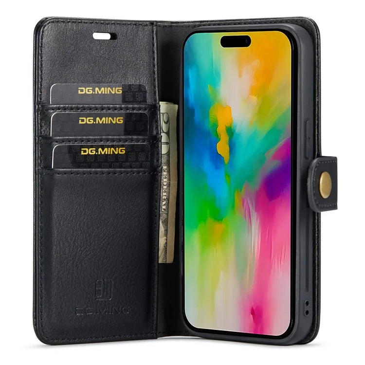 DG.MING for iPhone 16 Pro Case Detachable Split Leather Phone Cover
