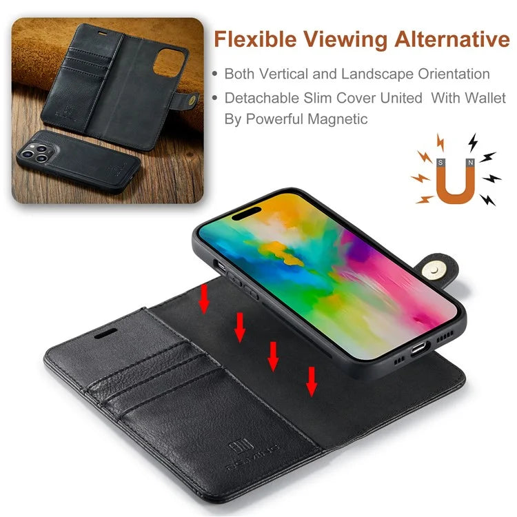 DG.MING for iPhone 16 Pro Case Detachable Split Leather Phone Cover