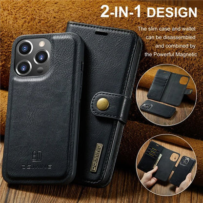 DG.MING for iPhone 16 Pro Case Detachable Split Leather Phone Cover