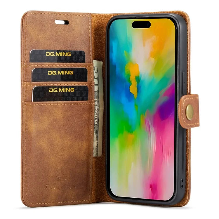 DG.MING for iPhone 16 Pro Case Detachable Split Leather Phone Cover