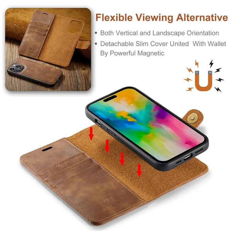 DG.MING for iPhone 16 Pro Case Detachable Split Leather Phone Cover