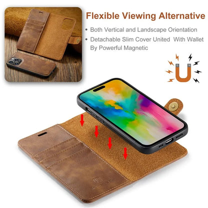 DG.MING for iPhone 16 Pro Case Detachable Split Leather Phone Cover