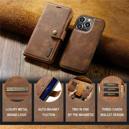DG.MING for iPhone 16 Pro Case Detachable Split Leather Phone Cover