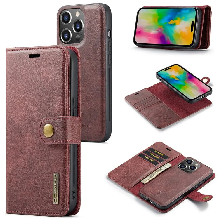 DG.MING for iPhone 16 Pro Case Detachable Split Leather Phone Cover