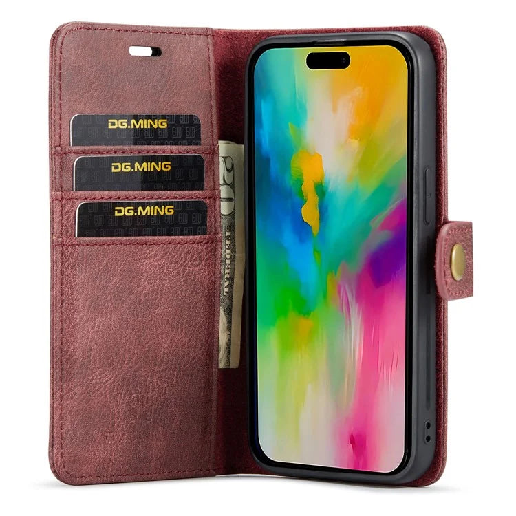 DG.MING for iPhone 16 Pro Case Detachable Split Leather Phone Cover