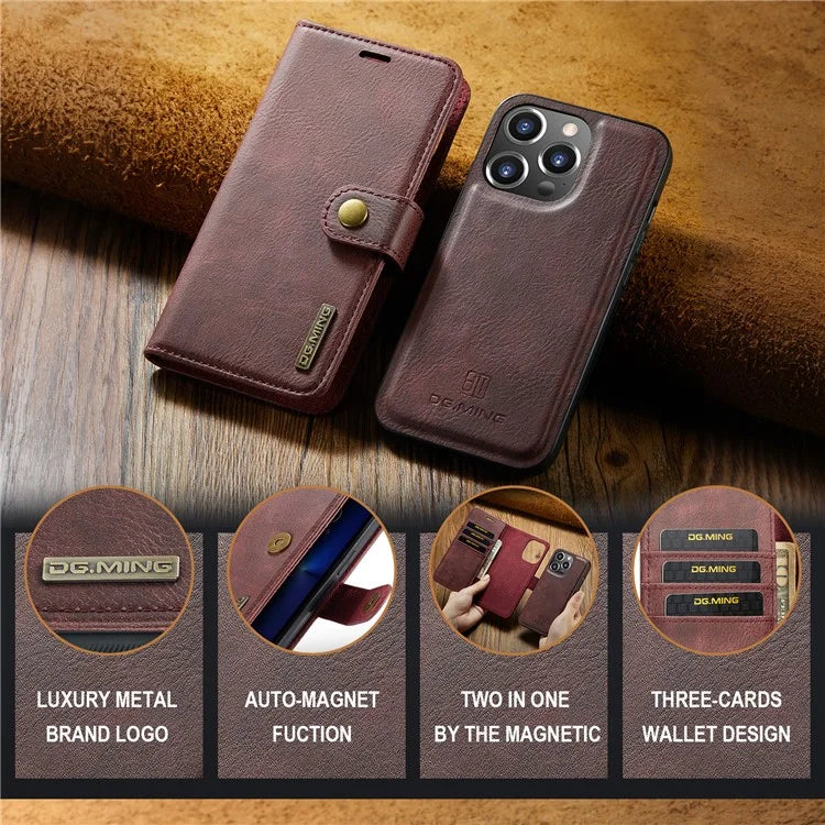 DG.MING for iPhone 16 Pro Case Detachable Split Leather Phone Cover