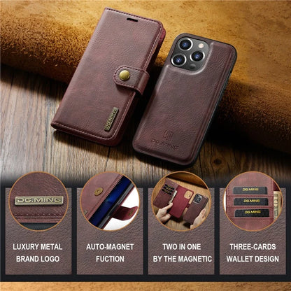 DG.MING for iPhone 16 Pro Case Detachable Split Leather Phone Cover