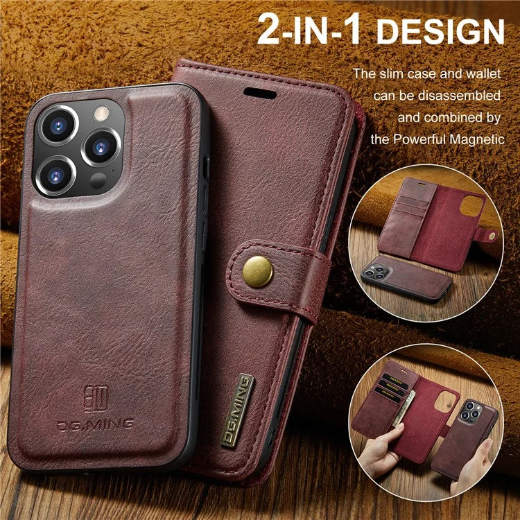 DG.MING for iPhone 16 Pro Case Detachable Split Leather Phone Cover
