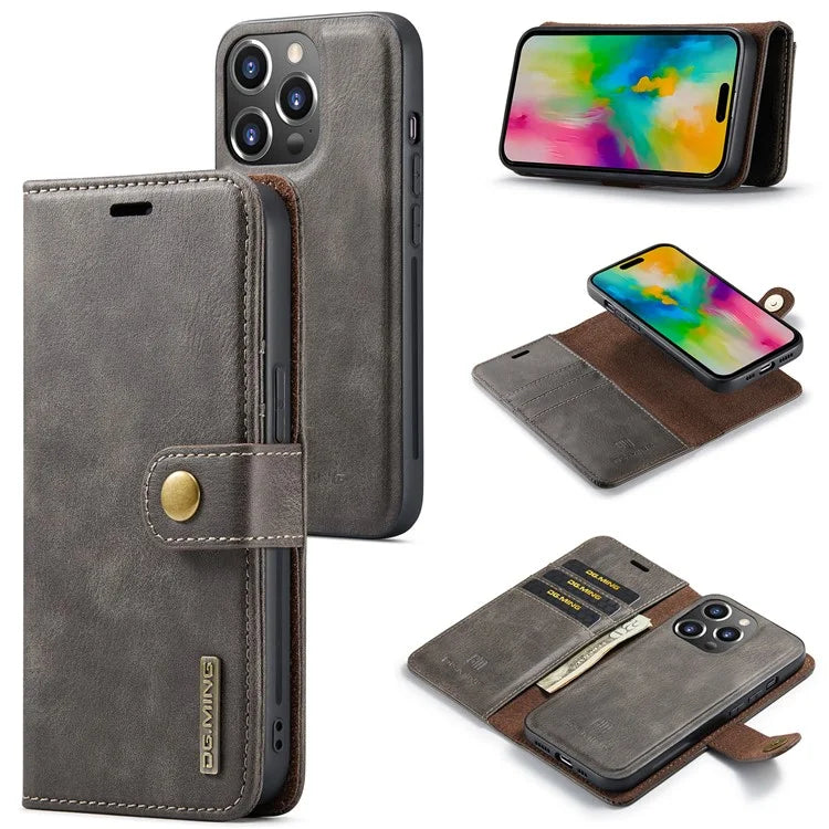 DG.MING for iPhone 16 Pro Case Detachable Split Leather Phone Cover