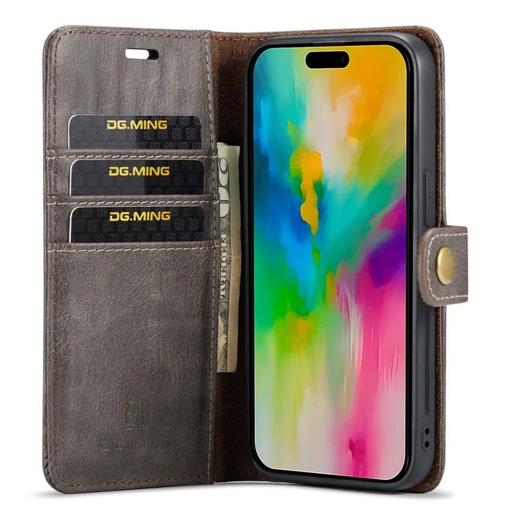 DG.MING for iPhone 16 Pro Case Detachable Split Leather Phone Cover