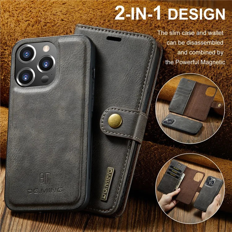 DG.MING for iPhone 16 Pro Case Detachable Split Leather Phone Cover