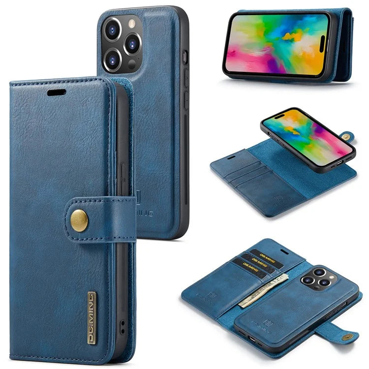 DG.MING for iPhone 16 Pro Case Detachable Split Leather Phone Cover