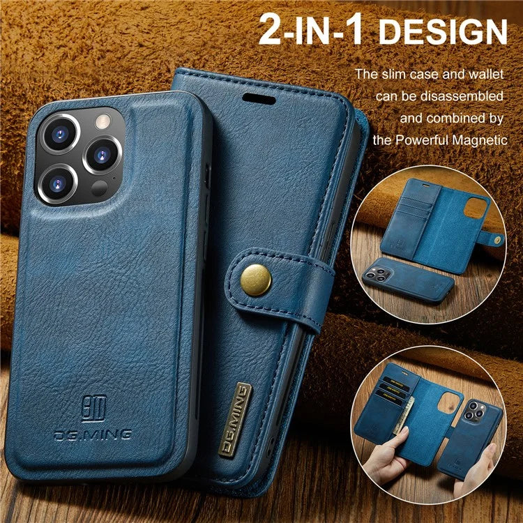 DG.MING for iPhone 16 Pro Case Detachable Split Leather Phone Cover