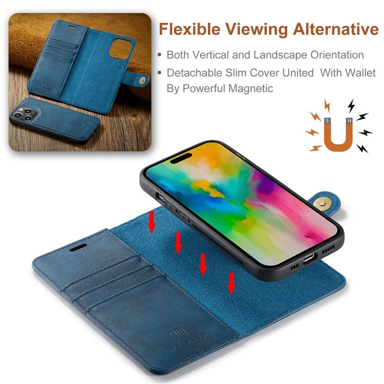 DG.MING for iPhone 16 Pro Case Detachable Split Leather Phone Cover