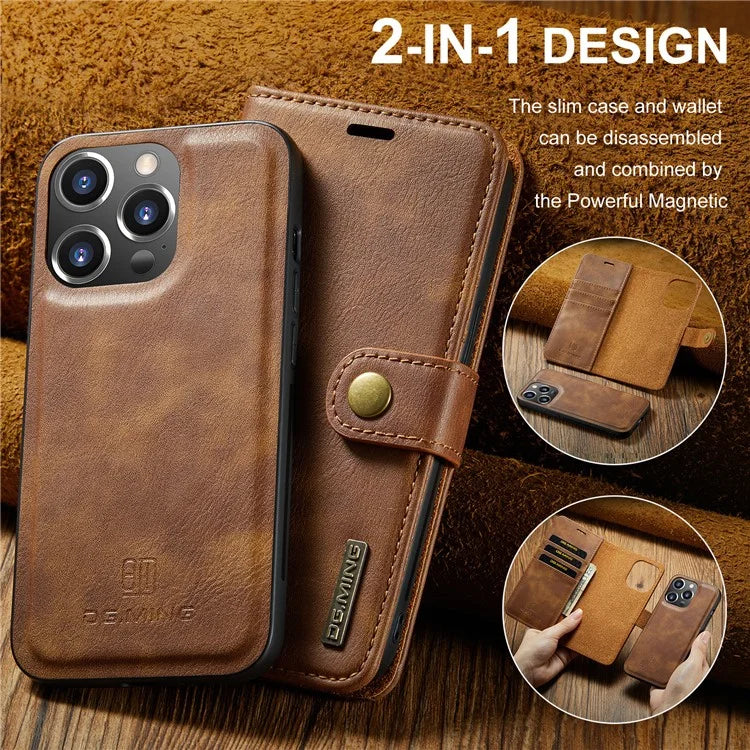 DG.MING for iPhone 16 Pro Max Case Detachable Split Leather Phone Cover