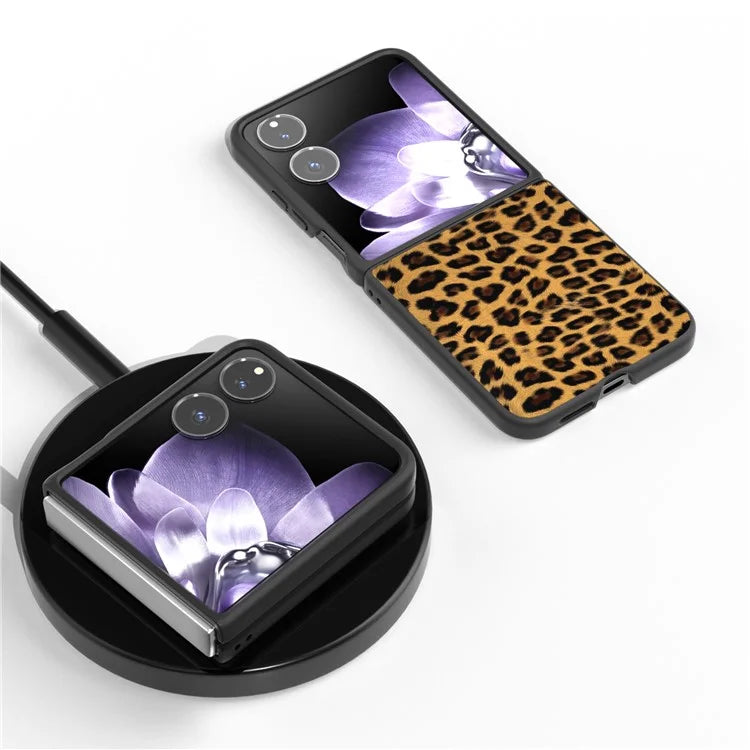 For Xiaomi Mix Flip 5G Case Black Edge PU+PC Leopard Pattern Phone Cover