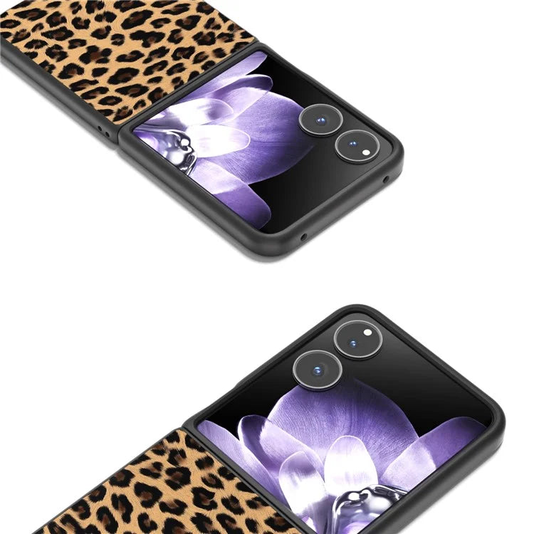 For Xiaomi Mix Flip 5G Case Black Edge PU+PC Leopard Pattern Phone Cover