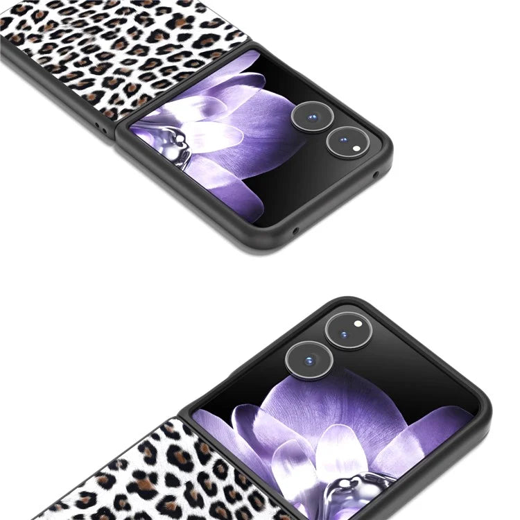 For Xiaomi Mix Flip 5G Case Black Edge PU+PC Leopard Pattern Phone Cover