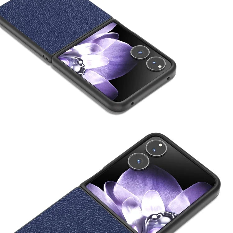 ABEEL For Xiaomi Mix Flip 5G Case Litchi Texture Genuine Cow Leather+PC Phone Cover