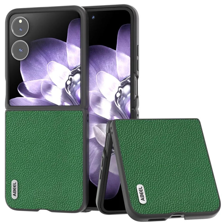 ABEEL For Xiaomi Mix Flip 5G Case Litchi Texture Genuine Cow Leather+PC Phone Cover