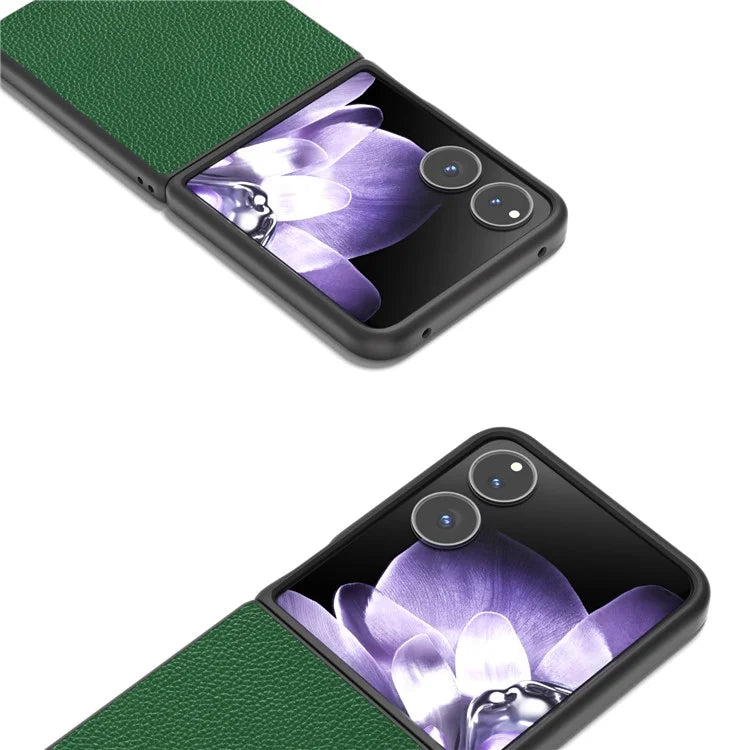 ABEEL For Xiaomi Mix Flip 5G Case Litchi Texture Genuine Cow Leather+PC Phone Cover