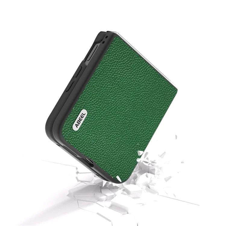 ABEEL For Xiaomi Mix Flip 5G Case Litchi Texture Genuine Cow Leather+PC Phone Cover