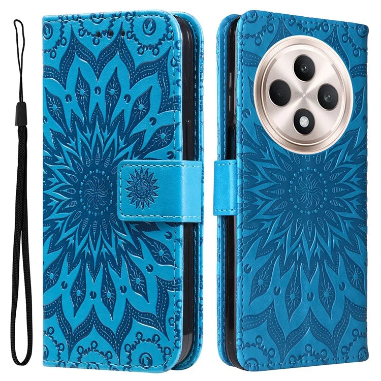 KT Imprinting Flower Series-1 For Oppo Reno12 F 4G Wallet Case Sunflower Stand Leather Phone Cover