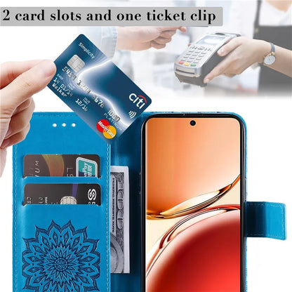 KT Imprinting Flower Series-1 For Oppo Reno12 F 4G Wallet Case Sunflower Stand Leather Phone Cover
