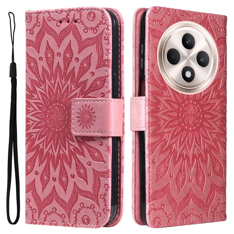 KT Imprinting Flower Series-1 For Oppo Reno12 F 4G Wallet Case Sunflower Stand Leather Phone Cover