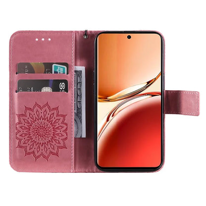 KT Imprinting Flower Series-1 For Oppo Reno12 F 4G Wallet Case Sunflower Stand Leather Phone Cover
