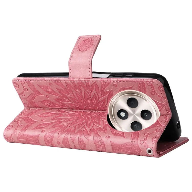 KT Imprinting Flower Series-1 For Oppo Reno12 F 4G Wallet Case Sunflower Stand Leather Phone Cover