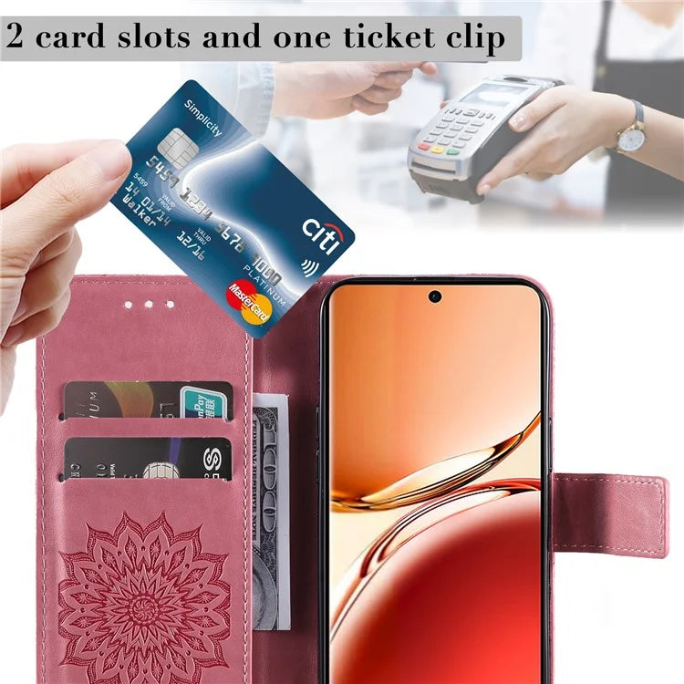 KT Imprinting Flower Series-1 For Oppo Reno12 F 4G Wallet Case Sunflower Stand Leather Phone Cover