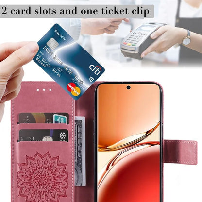KT Imprinting Flower Series-1 For Oppo Reno12 F 4G Wallet Case Sunflower Stand Leather Phone Cover