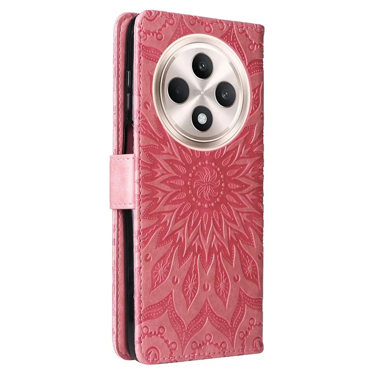 KT Imprinting Flower Series-1 For Oppo Reno12 F 4G Wallet Case Sunflower Stand Leather Phone Cover
